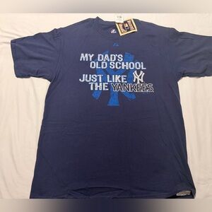 NY YANKEES MEN'S TEE BY MAJESTIC COOPERSTOWN COLLECTION COLOR BLUE SIZE LARGE N